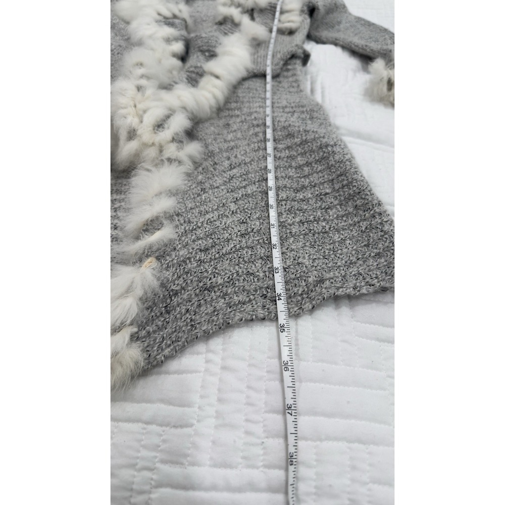 Tempo Paris Gray Knit Faux Fur Trim Longline Cardigan Sweater Bell Sleeve S/M - Picture 9 of 9